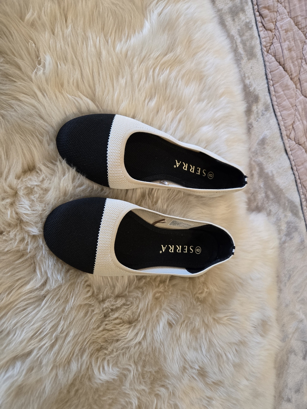 Serra Black & White Knit Slip-On Ballet Flats